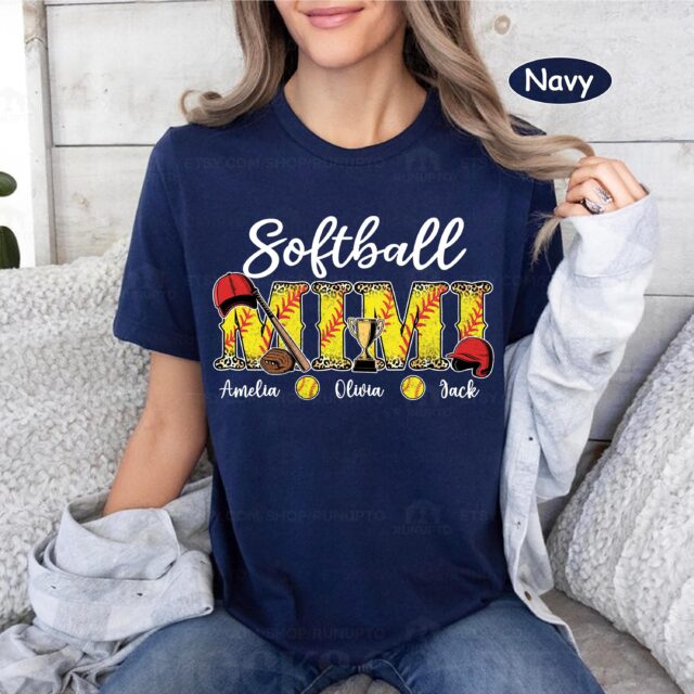 Custom Softball Mom Shirt Personalized Nana Sports Tee with Kid’s Name