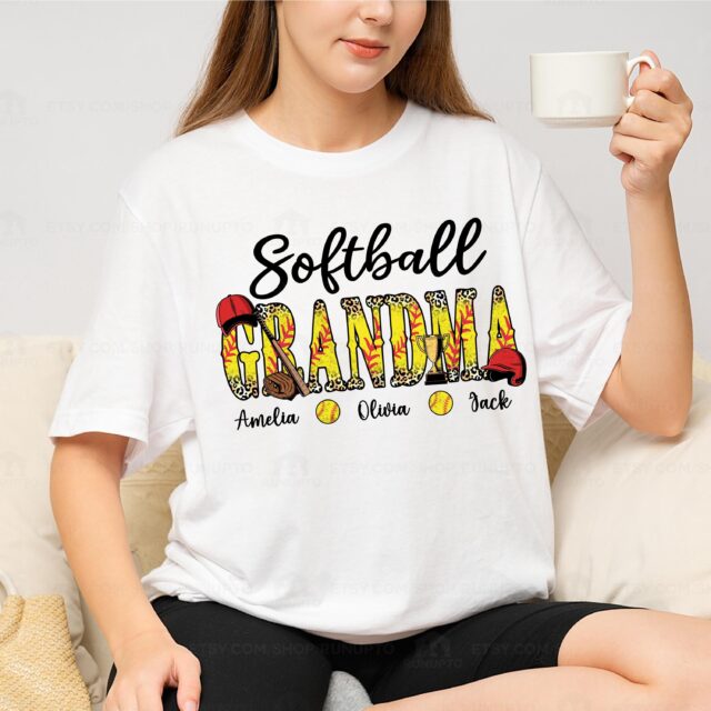 Custom Softball Mom Shirt Personalized Nana Sports Tee with Kid’s Name