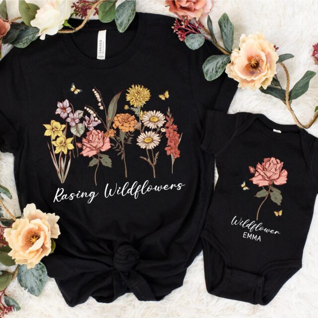 Personalized Raising a Wildflower Shirt Mama Mini Matching Tee