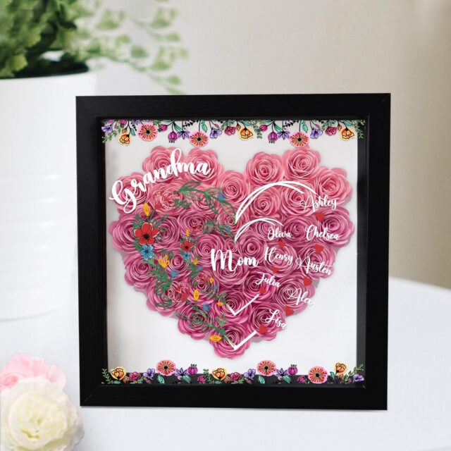 Personalized Mom Flower Shadow Box Custom Roses Gift for Mom & Grandma