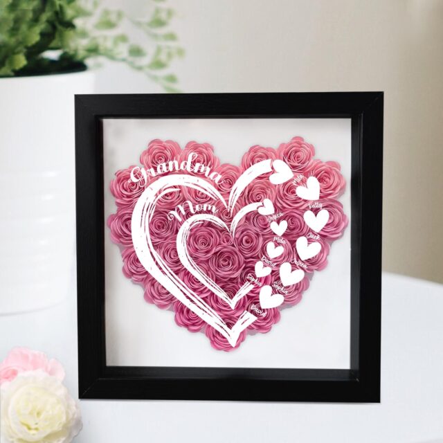 Personalized Mom Flower Shadow Box Custom Roses Gift for Grandma