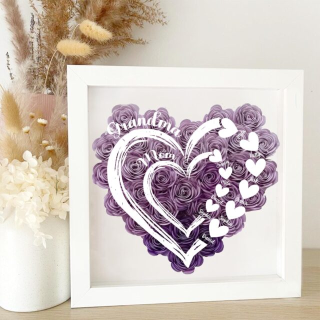 Personalized Mom Flower Shadow Box Custom Roses Gift for Grandma