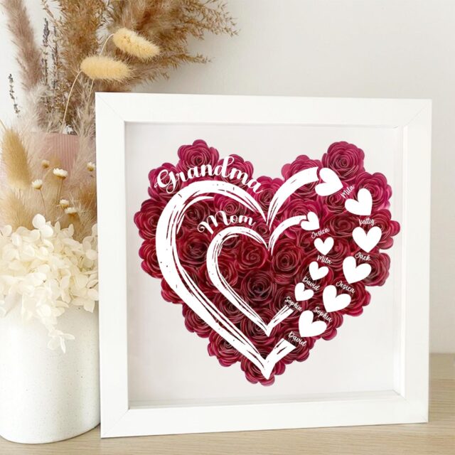 Personalized Mom Flower Shadow Box Custom Roses Gift for Grandma