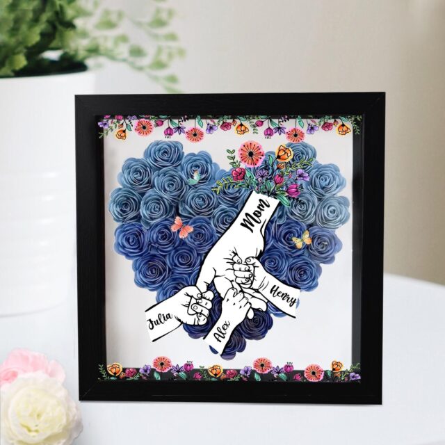 Custom Mom Flower Shadow Box Personalized Roses Gift for Mom & Grandma