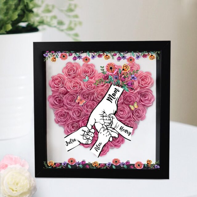 Custom Mom Flower Shadow Box Personalized Roses Gift for Mom & Grandma