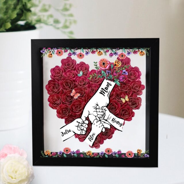 Custom Mom Flower Shadow Box Personalized Roses Gift for Mom & Grandma