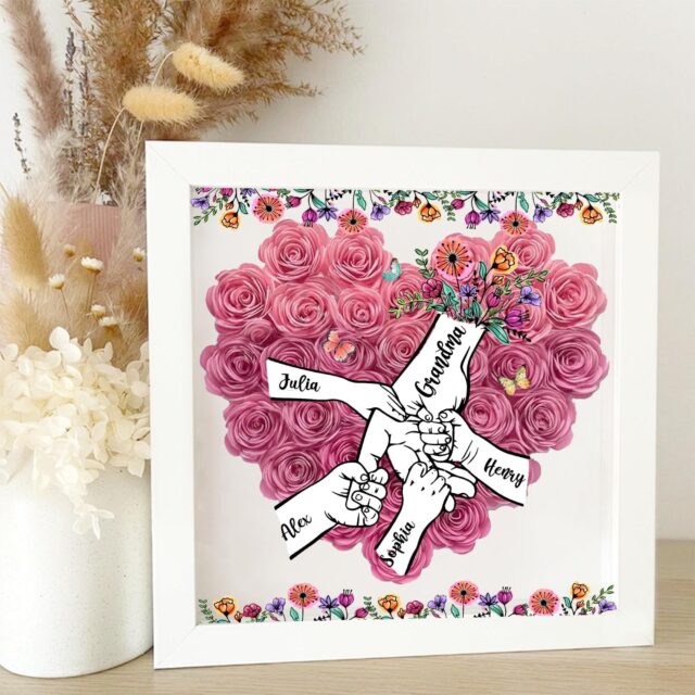 Custom Mom Flower Shadow Box Personalized Roses Gift for Mom & Grandma