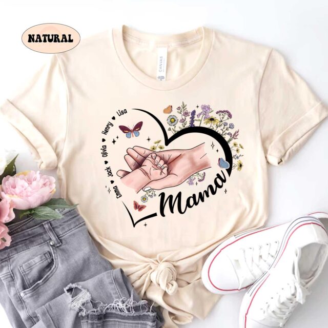 Personalized Mom Heart Shirt – Kids’ Names & Wildflower Design