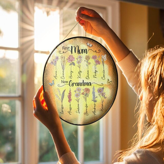 Personalized Birth Month Flower Garden Suncatcher Stained Glass