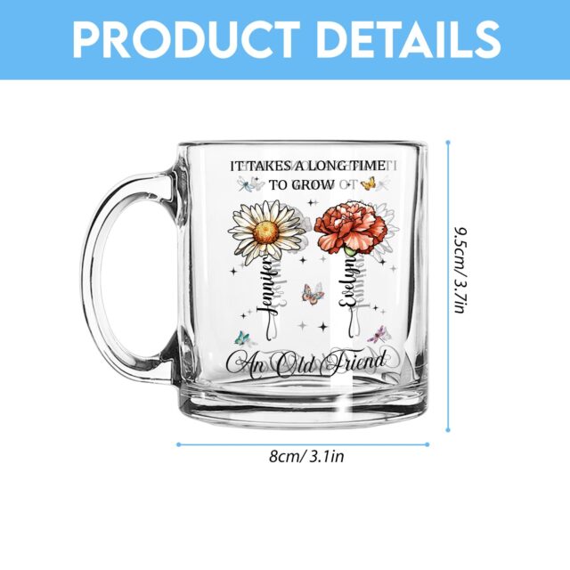 Personalized Birth Month Flower Friends Glass Mug Bestie Gift