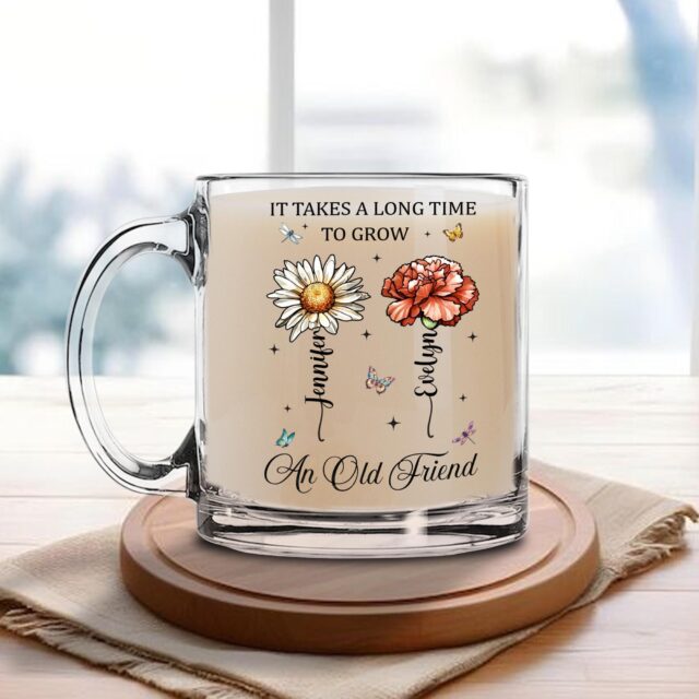 Personalized Birth Month Flower Friends Glass Mug Bestie Gift