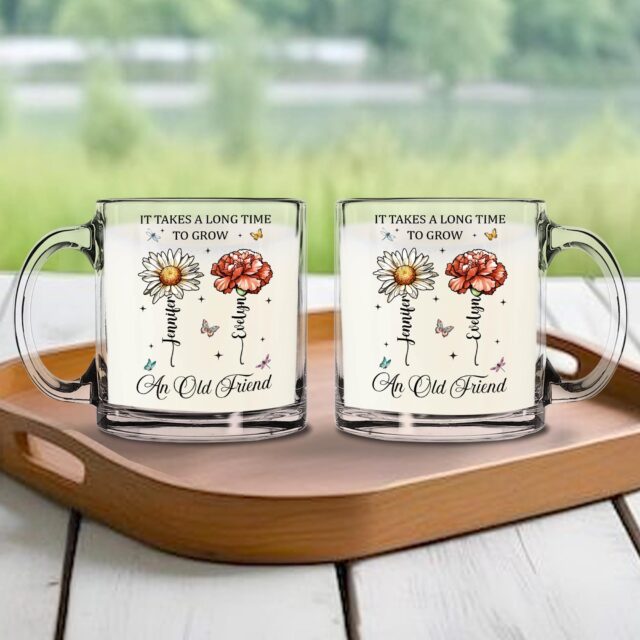 Personalized Birth Month Flower Friends Glass Mug Bestie Gift