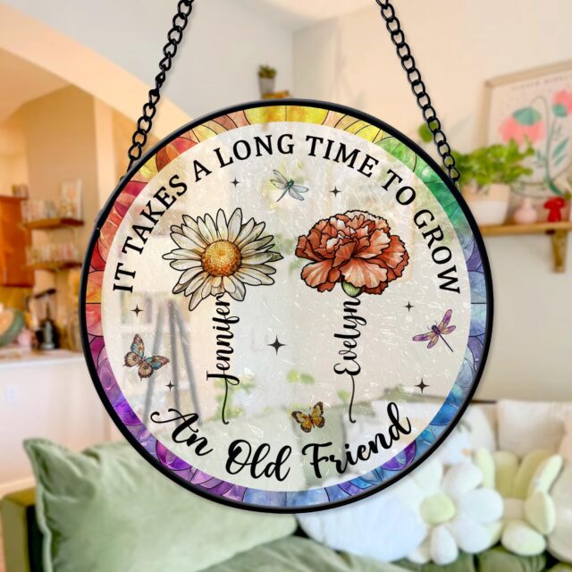 Best Friends Stained Glass Sun Catcher Birth Month Flower Decor Gift