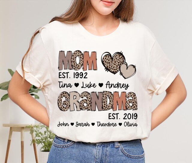 Custom Grandma Est Shirt Personalized Mom to Grandma Leopard Sweatshirt