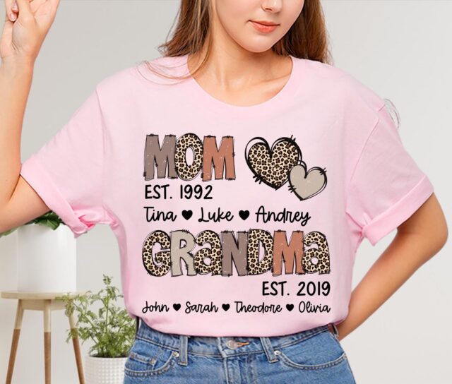 Custom Grandma Est Shirt Personalized Mom to Grandma Leopard Sweatshirt