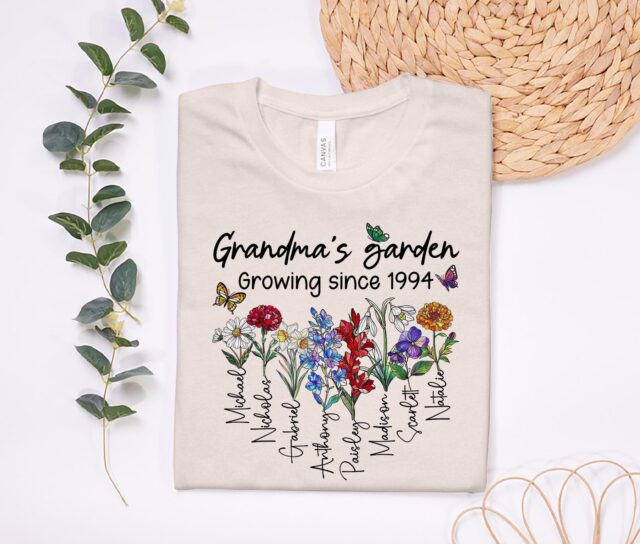 Personalized Grandmas Garden Shirt Custom Birth Flower Tee with Kid Names