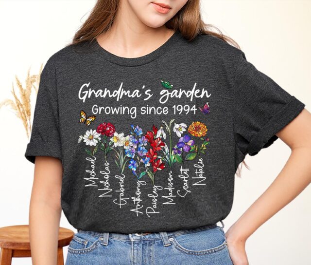 Personalized Grandmas Garden Shirt Custom Birth Flower Tee with Kid Names