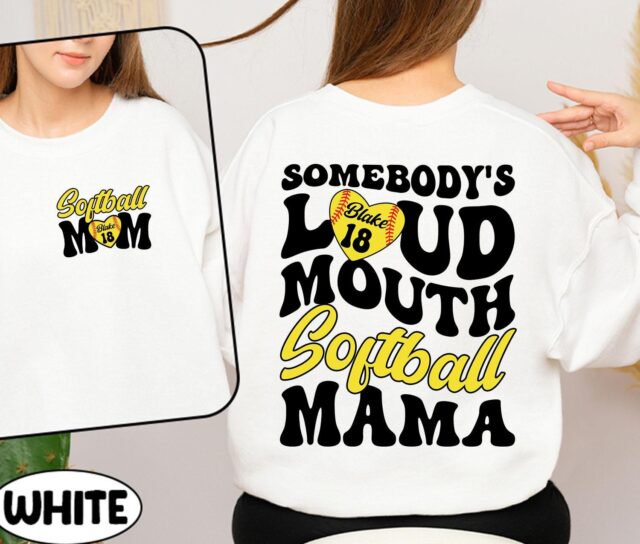 Personalized Softball Mom Shirt Custom Name and Number Loud Mouth Softball Mama Tee