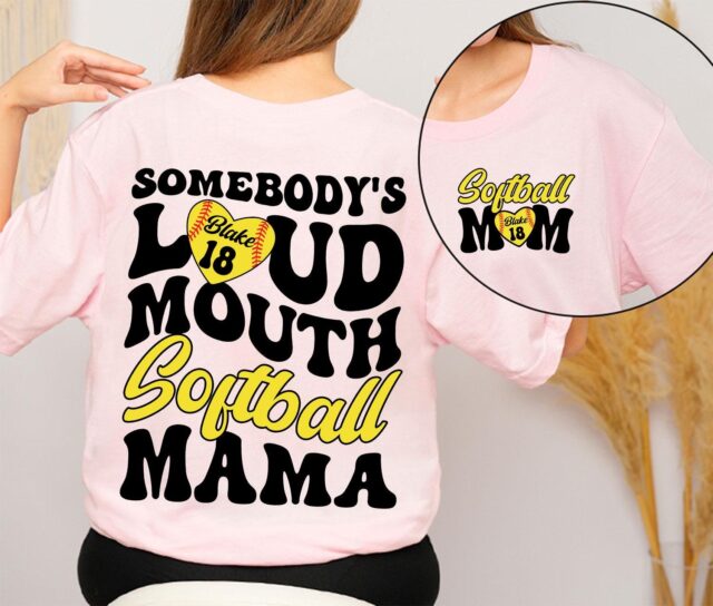 Personalized Softball Mom Shirt Custom Name and Number Loud Mouth Softball Mama Tee