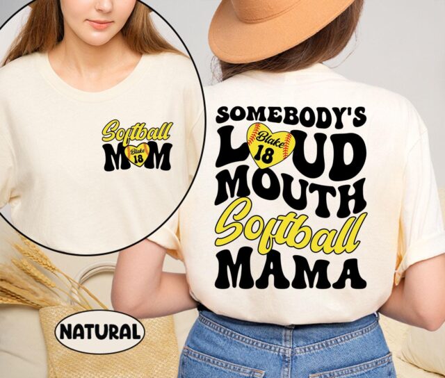 Personalized Softball Mom Shirt Custom Name and Number Loud Mouth Softball Mama Tee