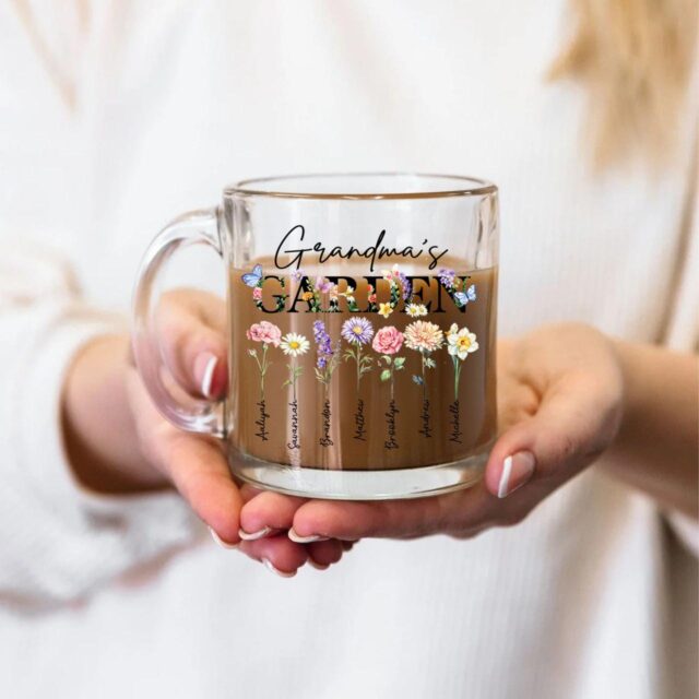 Personalized Grandmas Garden Glass Mug Custom Birth Flower Mug with Kid Name