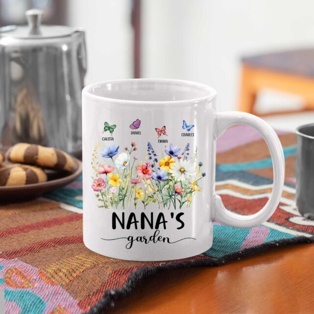 Personalized Mamas Garden Mug Custom Grandma Nana Mom Wildflower Butterfly Mug