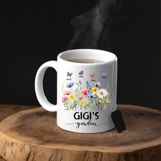 Personalized Mamas Garden Mug Custom Grandma Nana Mom Wildflower Butterfly Mug