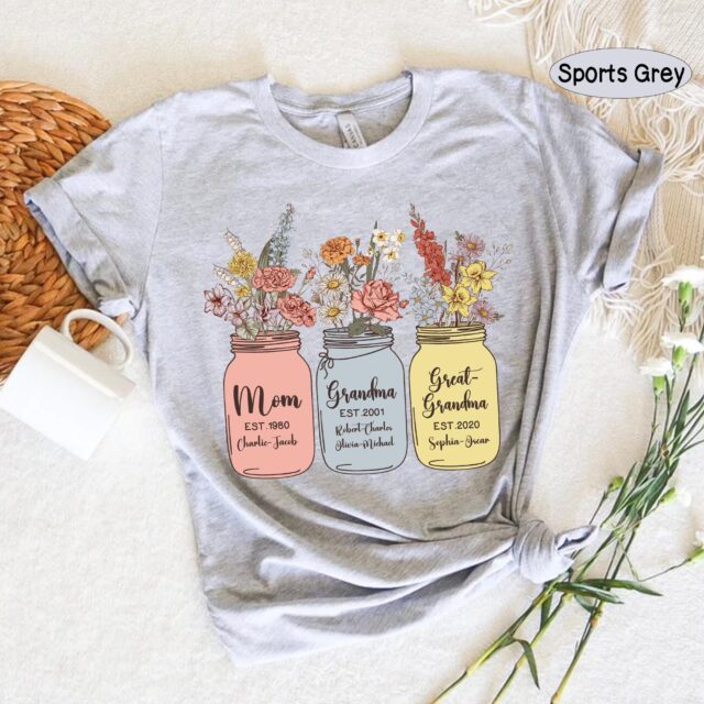 Custom Birth Month Flowers Shirt – Personalized Great Grandma Shirt