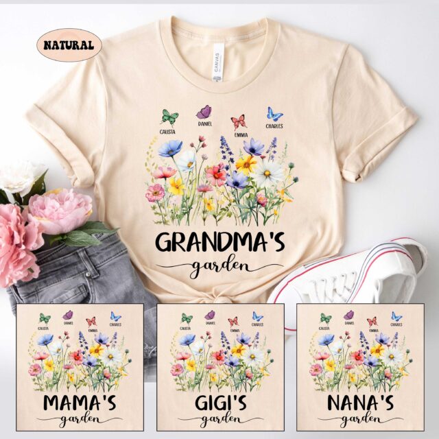 Personalized Grandma’s Garden Shirt – Custom Wildflower Tee with Grandkid Names