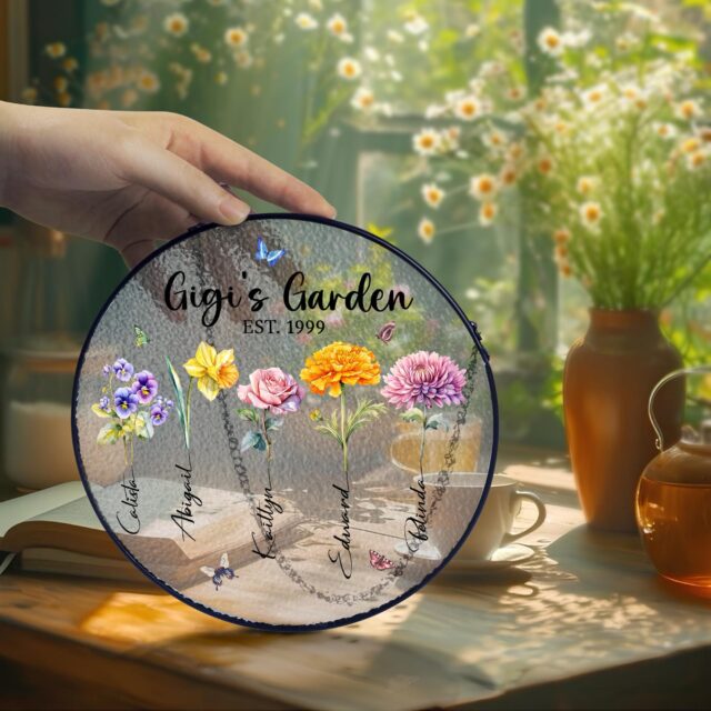 Personalized Birth Month Flowers Suncatcher – Custom Grandma’s Garden Gift