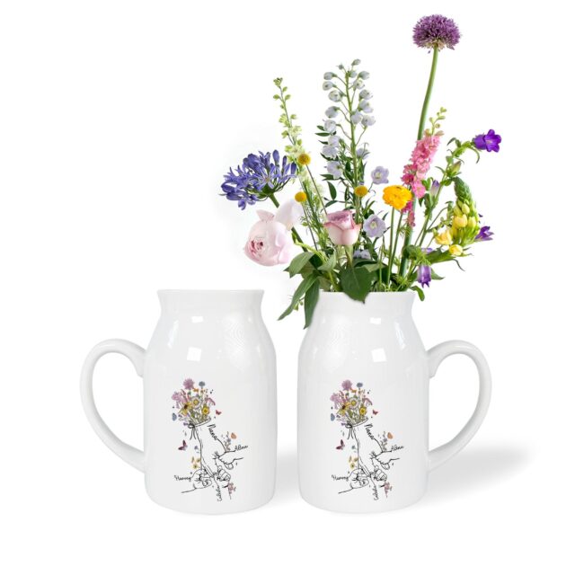 Personalized Nana Flower Kid Ceramic Vase – Custom Grandma & Mom Gift