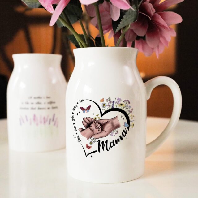 Personalized Gigi Flower Vase – Kid Hands Mom Grandma Vase, Mother’s Day Gift