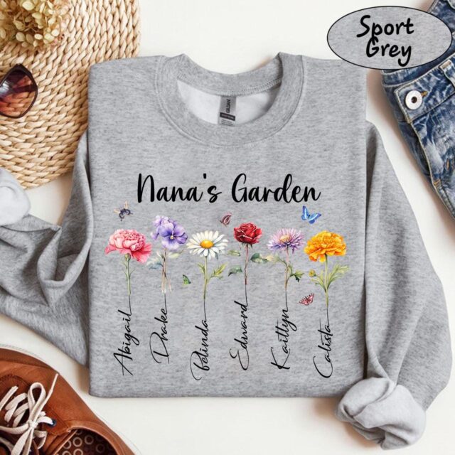 Custom Grandma’s Garden Shirt – Personalized Birth Month Flower Tee for Grandmother