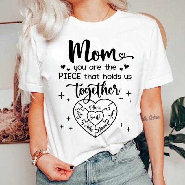 Personalized Mom Puzzle Shirt – Custom Kid Name Mother’s Day Gift