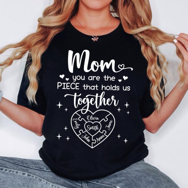 Personalized Mom Puzzle Shirt – Custom Kid Name Mother’s Day Gift