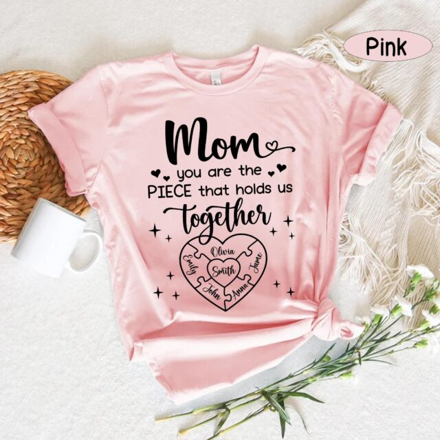Personalized Mom Puzzle Shirt – Custom Kid Name Mother’s Day Gift