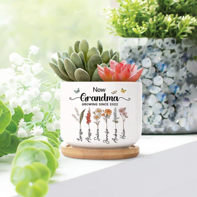 Custom Birth Month Flowers Grandma Plant Pot – First Mom Now Grandma Gift
