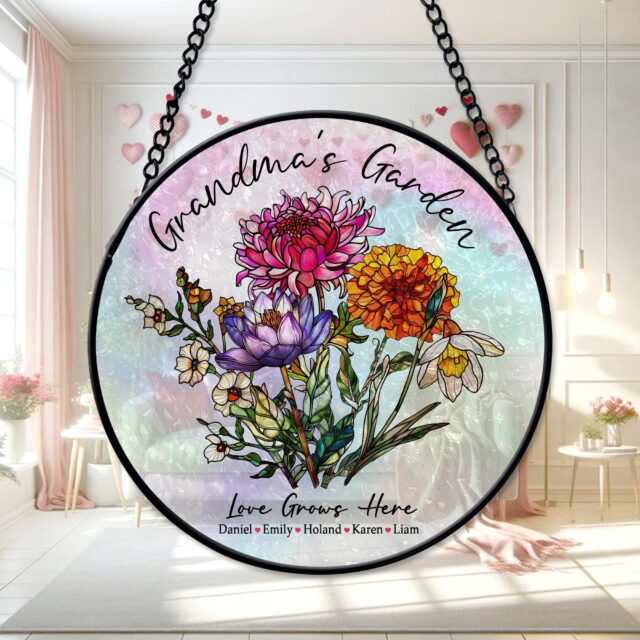 Custom Grandma’s Garden Suncatcher – Personalized Birth Month Flowers