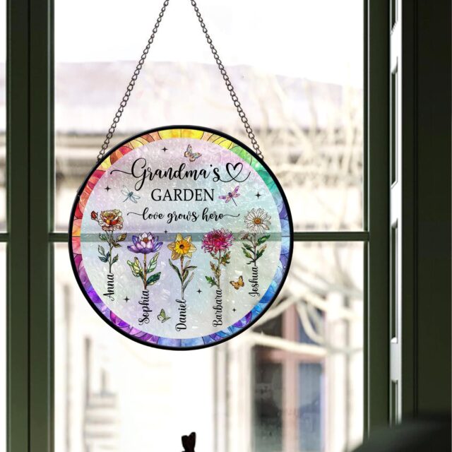 Custom Birth Month Flowers Suncatcher – Personalized Grandma’s Garden Gift