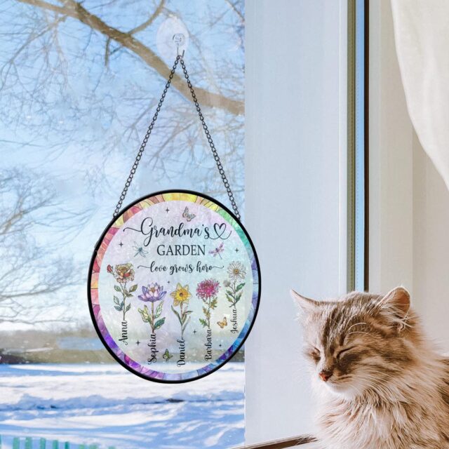 Custom Birth Month Flowers Suncatcher – Personalized Grandma’s Garden Gift
