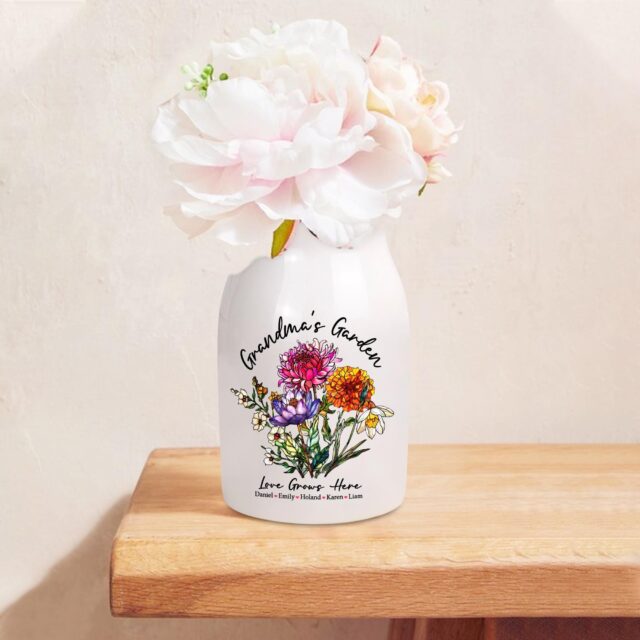 Custom Birth Month Flowers Vase – Personalized Grandma’s Garden Gift
