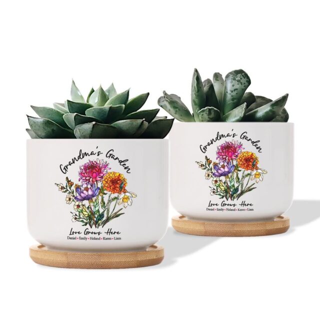 Custom Grandma’s Garden Plant Pot – Personalized Birth Month Flowers