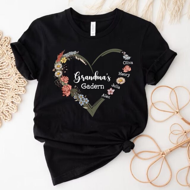 Personalized Grandma’s Garden Shirt – Custom Birth Month Flower Heart Tee