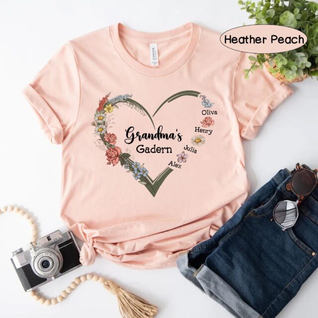 Personalized Grandma’s Garden Shirt – Custom Birth Month Flower Heart Tee