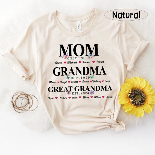 Personalized Great Grandma Shirt – Custom “Mom, Grandma, Great-Grandma” Gift