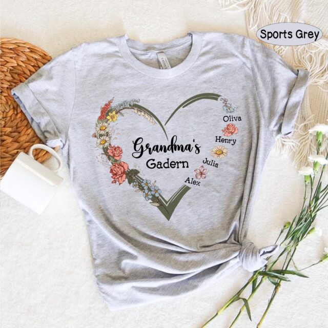 Personalized Grandma’s Garden Shirt – Custom Birth Month Flower Heart Tee