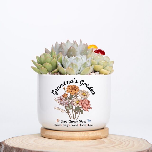 Grandma’s Garden Plant Pot – Custom Birth Month Flowers for Grandma