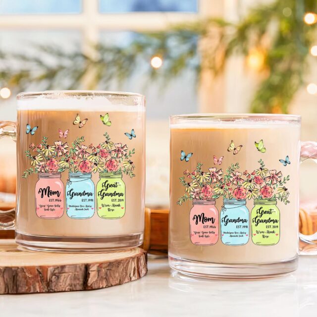 Great Grandma Glass Mug – Personalized Grandma’s Garden Gift