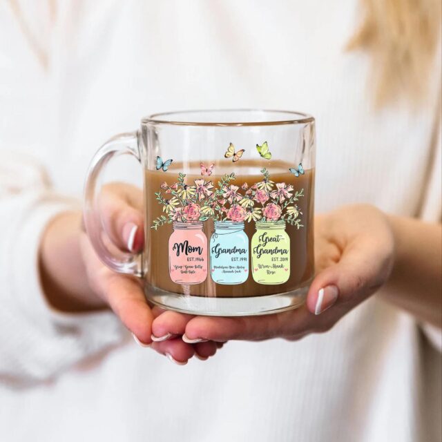 Great Grandma Glass Mug – Personalized Grandma’s Garden Gift