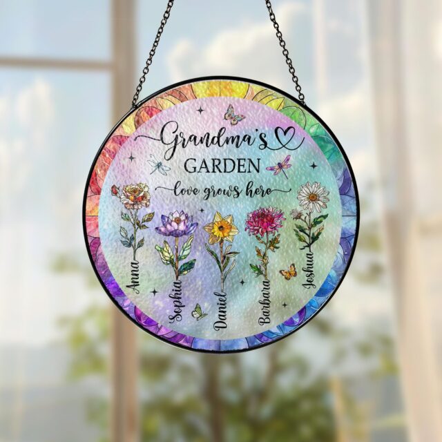 Custom Birth Month Flowers Suncatcher – Personalized Grandma’s Garden Gift